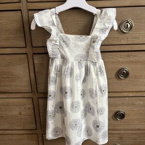 Jacadi Girls White and Navy Floral Cotton Dress with Gold detailing 5A